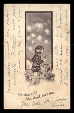 Postcard Comic Boy Daisy Picking She Don't Love Me PM 1910 picture