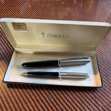 VTG Parker 51 Electro-Polished Pen And Liquid Lead Pencil Set W/Box & Case New picture