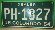 1964 COLORADO DEALER LICENSE PLATE  PH 1327 Great Condition Hard To Find picture