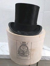 Rare Antique HONI SOIT QUI MAL Y PENSE Silk Top Hat W/ Box Large Royal Order  picture