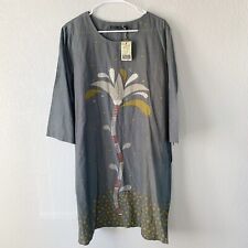 NWT Gudrun Sjoden Stora Fro Floral Dress Pockets Grey Cotton Sz L picture