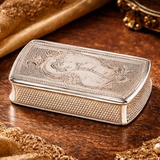 Intricate Engine Turned Pattern Antique Victorian 800 Silver Snuff Box picture