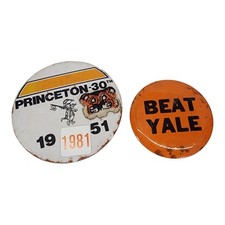Vintage Pair Of Princeton Pins Beat Yale Ivy League 1940s 1951 picture