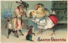 c1910 Fab Anthropomorphic Dressed Rabbit Chick Family Germany Easter P388 picture
