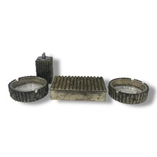 Vintage Table Smoking Set Bamboo Design 4 Piece Set Ashtrays Lighter Storage Box picture