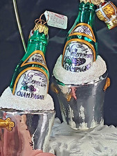 Two Vtg NOS Dept 56 Millennium 2000 Champagne Ice Bucket Blown Glass Ornaments picture