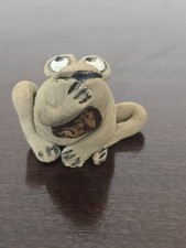Vintage Studio Pottery Frog Figurine Speak No Evil Handcrafted Glazed Clay 5cm picture