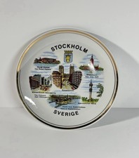 Ilmenau Porcelain Stockholm Sweden Souvenir Plate GDR East Germany Gold Trim VTG picture