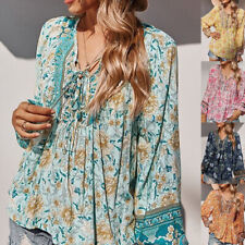 Plus Size Womens Floral Boho Tunic Tops Shirt Long Sleeve Casual Loose Blouse picture