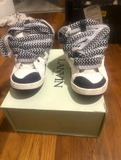 LANVIN Paris Men’s Low Top Sneakers White/Black Chevron Laces w/ Box picture