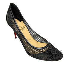 Christian Louboutin Filomena 85 Pumps Black Mesh Leather Heels EU 36 w/ Box  picture