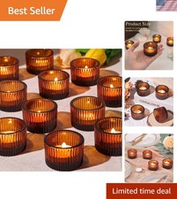 24 Pack Amber Tealight Candle Holders, Glass Votive Candle Holders picture