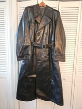 SALE Rare 1950s Swedish Army Officer's Leather Trench Coat Lined US 40 EU 50 picture