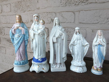 Set 5 antique french vieux paris porcelain figurine statue religious madonna picture