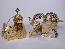 2x Danbury Mint Gold Christmas Ornament 2008 Holiday Lighthouse + Peace on Earth picture