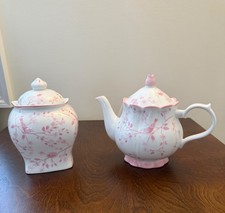 Vintage Style Pink Floral Porcelain Teapot and Tea Caddy Set picture