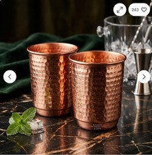 RARE LUXURY 100% PURE SOLID COPPER MUGS SET OF 2 ARTISAN HAND-HAMMERED picture