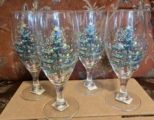 4 Vtg NWOB Nikko Happy Holidays Iced Tea Water Glasses Goblets Christmas Tree picture