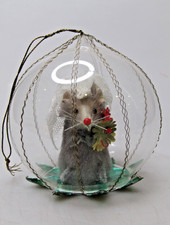 VTG Clear Glass Diorama MOUSE the BRIDE Crinkle Wire Christmas Ornament Germany picture