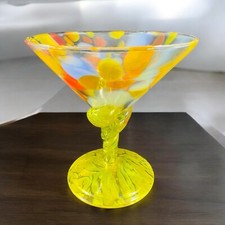 Vintage Large Cocktail Glass Cup Multicolor Spots Made In Scandinavia Glass VTG picture
