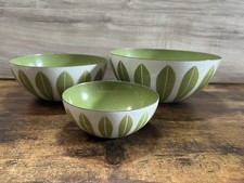 Cathrineholm Norway Lotus Enamel Nesting Bowls Set 3 Green White 9.5 8 5.5 picture