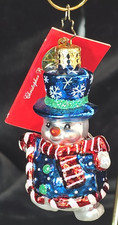 Vtg Christopher Radko Sno-Fun Snowman Gem Blown Glass Christmas Ornament NWT picture
