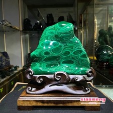 7LB  Rare Top Natural malachite Quartz mineral Crystal Carved Specimen+base picture