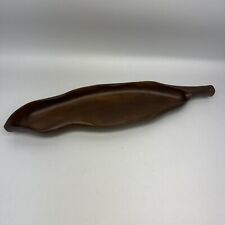 Vintage Hand Carved Leaf Shaped Wood Bowl Tray Made in Japan picture