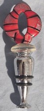 Art Glass Chrome Metal Wine Bottle Decanter Stopper Red Silver OSU Ohio State picture