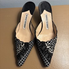 MANOLO BLAHNIK Vintage Black & White Kitten Heel Mules Sz 36.5 (US 6.5) picture