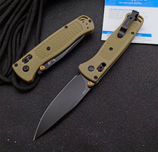 BENCHMADE BUGOUT | DROP-POINT PLAIN EDGE | AXIS MANUAL TAN/BLACK AMBI CLIP picture
