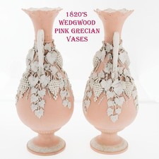 PINK Jasperware 1820's WEDGWOOD or Minton Grecian  Vases SET Antique Bridgerton picture