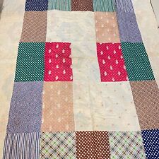 vintage handmade quilt twin square block cotton feedsack polkadots plaid picture