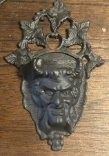 Antique Fireplace Match Holder - Cozzi Horned Devil Cast Iron Bacchus Pan 1920s picture