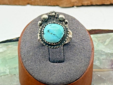 Vintage Navajo Native Sterling Silver Petite Beaded Turquoise ring sz 7--2791.24 picture