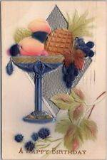 Vintage HAPPY BIRTHDAY Embossed Postcard Air-Brushed Fruit / Leaves -1913 Cancel picture