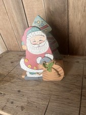 Wood Santa Claus Napkin Holder Hand Painted/ Embossed Christmas Tree Back picture