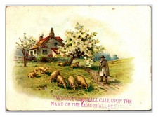 Original 1880s Victorian Trade Card - Shepard With Sheep & Country Scene picture
