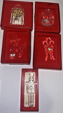 1990s 5 GORHAM CRYSTAL CHRISTMAS ORNAMENTS IN BOX picture