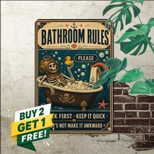 Mermaid Skeleton In Bathtub Restroom Humor Metal Tin Sign Bathroom Wall Decor picture