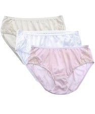 Shadowline Women's Nylon Hipster Panties with Lace Insert, 3 Pack, Ivory Mix picture