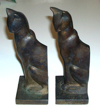 Two  Antique Bronze Art Deco Siamese Cat Left Facing Bookends picture