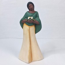 VTG Mexican Clay Folk Art Figurine Woman Shawl Calla Lilies Mexico Ceramic 10.5