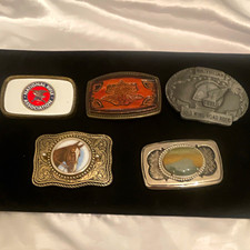 Lot of 5 Vintage Belt Buckles NRA Michigan GWRRA, Horse, Scenic, ALUMALINE  picture