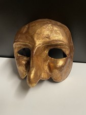 Vintage Gianni Cavalier Venetian Mask Pantalone Gold Paper Mache Handmade Italy picture
