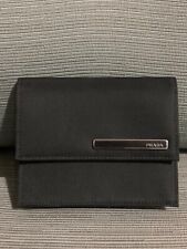 Authentic PRADA Logo Plate Black Nylon Card Case Mini Wallet - Card Holder  picture