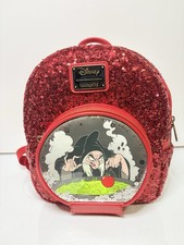 NWT Loungefly Disney Snow White Evil Queen Snow Globe Sequin Mini Backpack Rare picture
