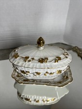 VTG Lenwile Ardalt Japan China Trinket Dish On Tray Gold Grapevine Design 5”-615 picture