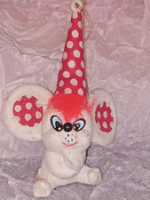 Vintage Flocked Mouse Country Christmas Ornament Kitsch grandmacore Polka Dots picture
