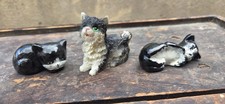 Vtg Miniature Tuxedo Cat Figurines Lot of 3 Resin Black White Dollhouse Fairy  picture